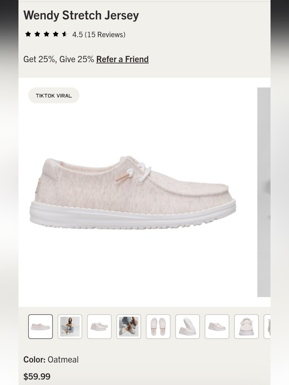 Hey Dude Womens Cream Wendy Stretch Jersey Slip-On Shoes - Picture 3 of 5